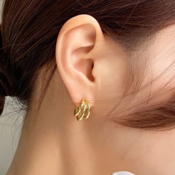 Jewelry - Gold Color Triple Hoop Statement Earrings Small Gold Hoops